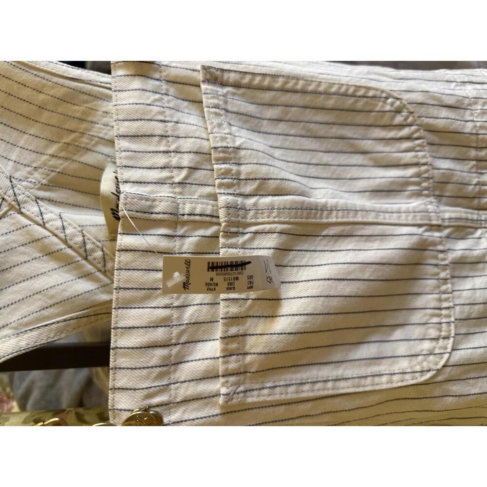 NWT! Madewell Denim Relaxed Carpenter Overalls in Ecru Pinstripe Size Medium - Picture 5 of 7